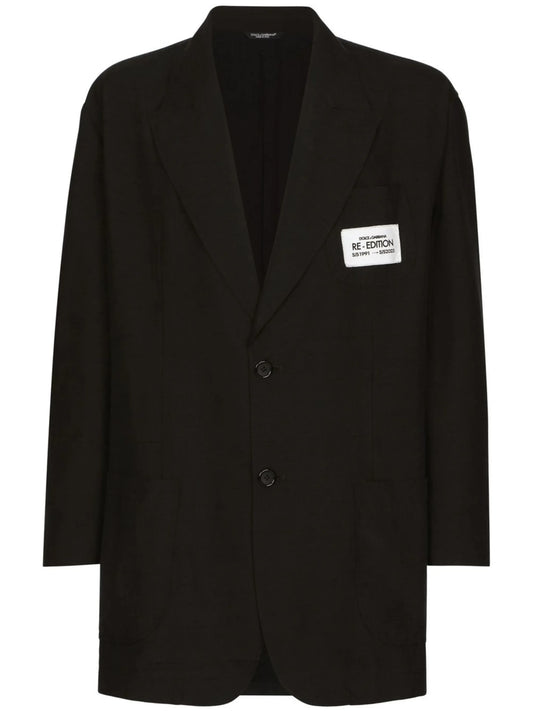 logo-patch silk-cotton blazer