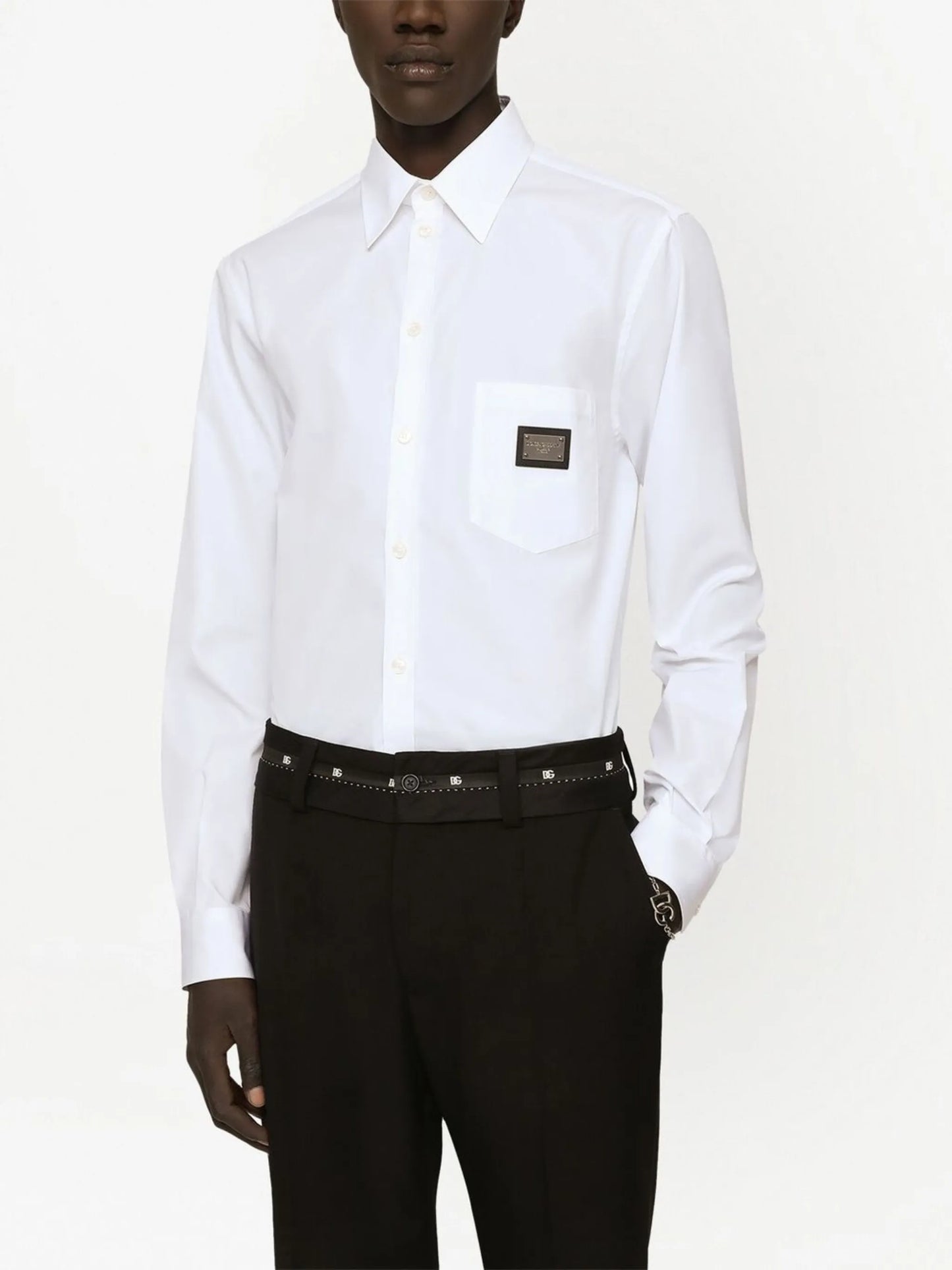 Martini-fit logo-tag cotton shirt