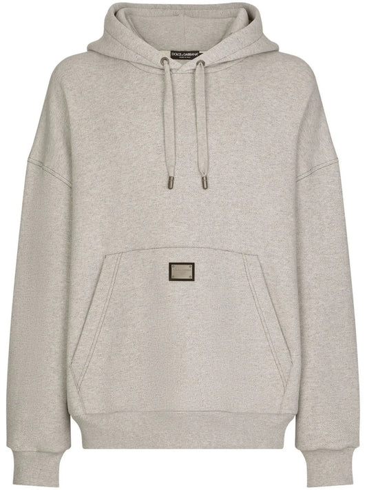 logo-plaque drawstring hoodie