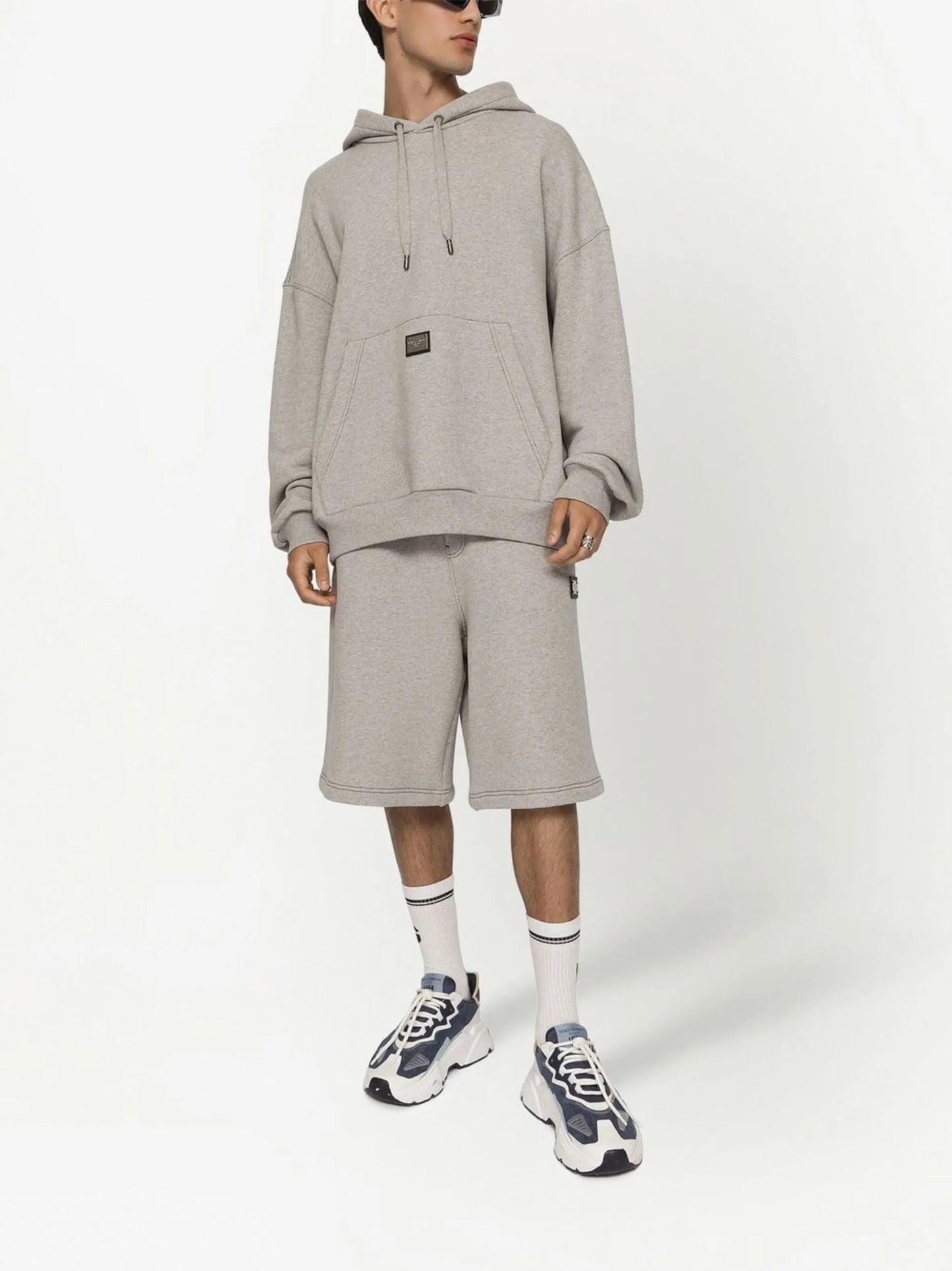 logo-plaque drawstring hoodie