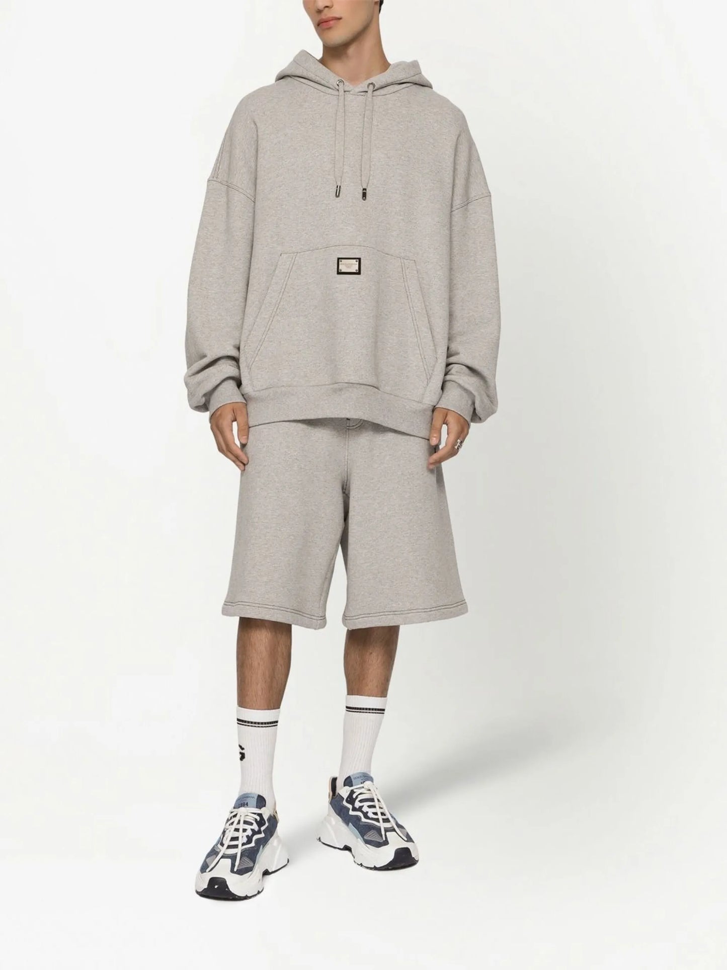 logo-plaque drawstring hoodie