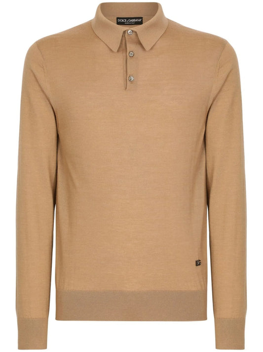 logo-tag silk-cashmere polo shirt