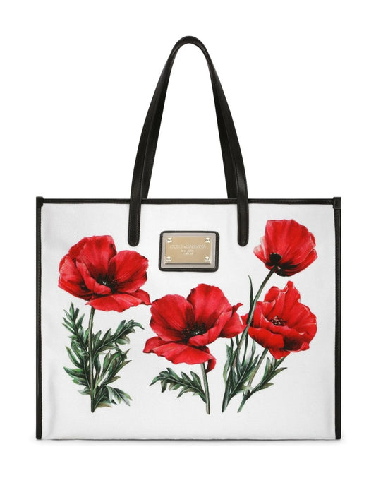 poppy-print canvas tote bag