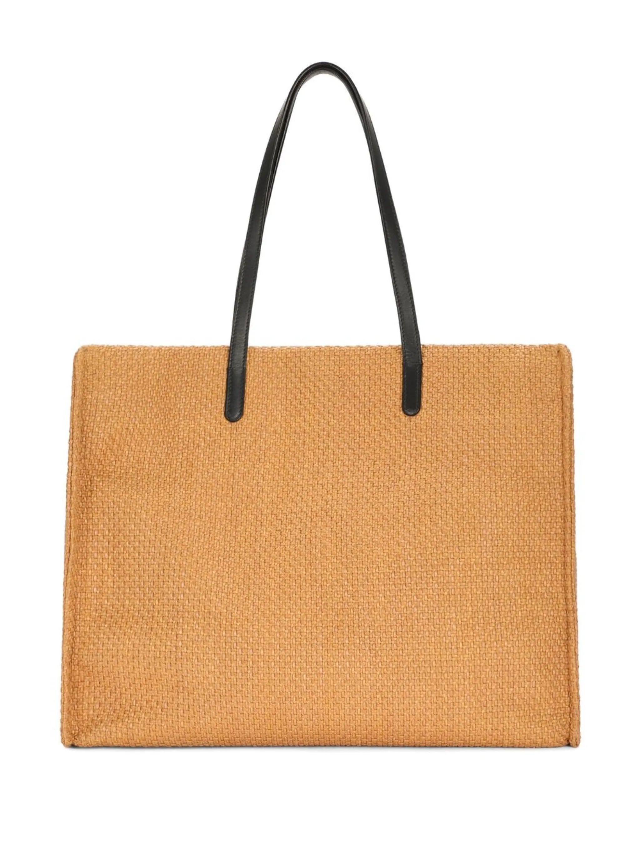 logo-embroidered raffia shopper bag