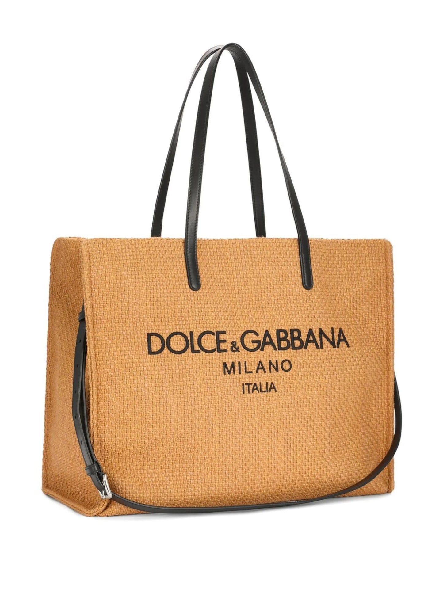 logo-embroidered raffia shopper bag