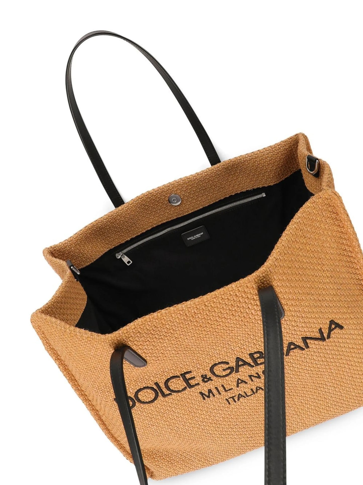 logo-embroidered raffia shopper bag