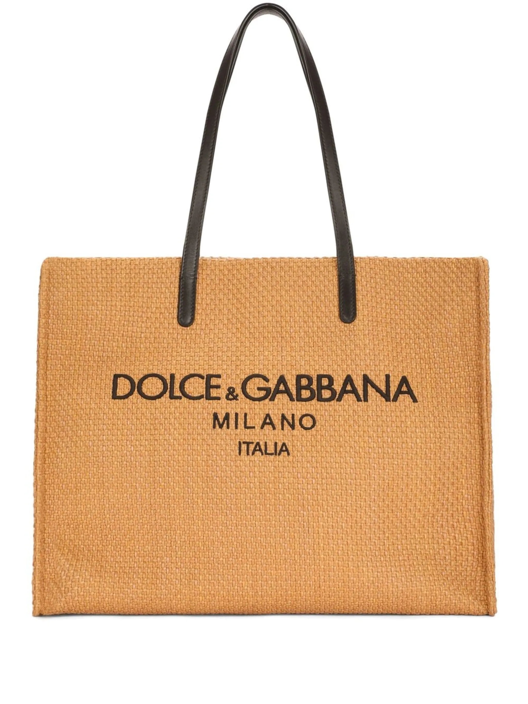 logo-embroidered raffia shopper bag