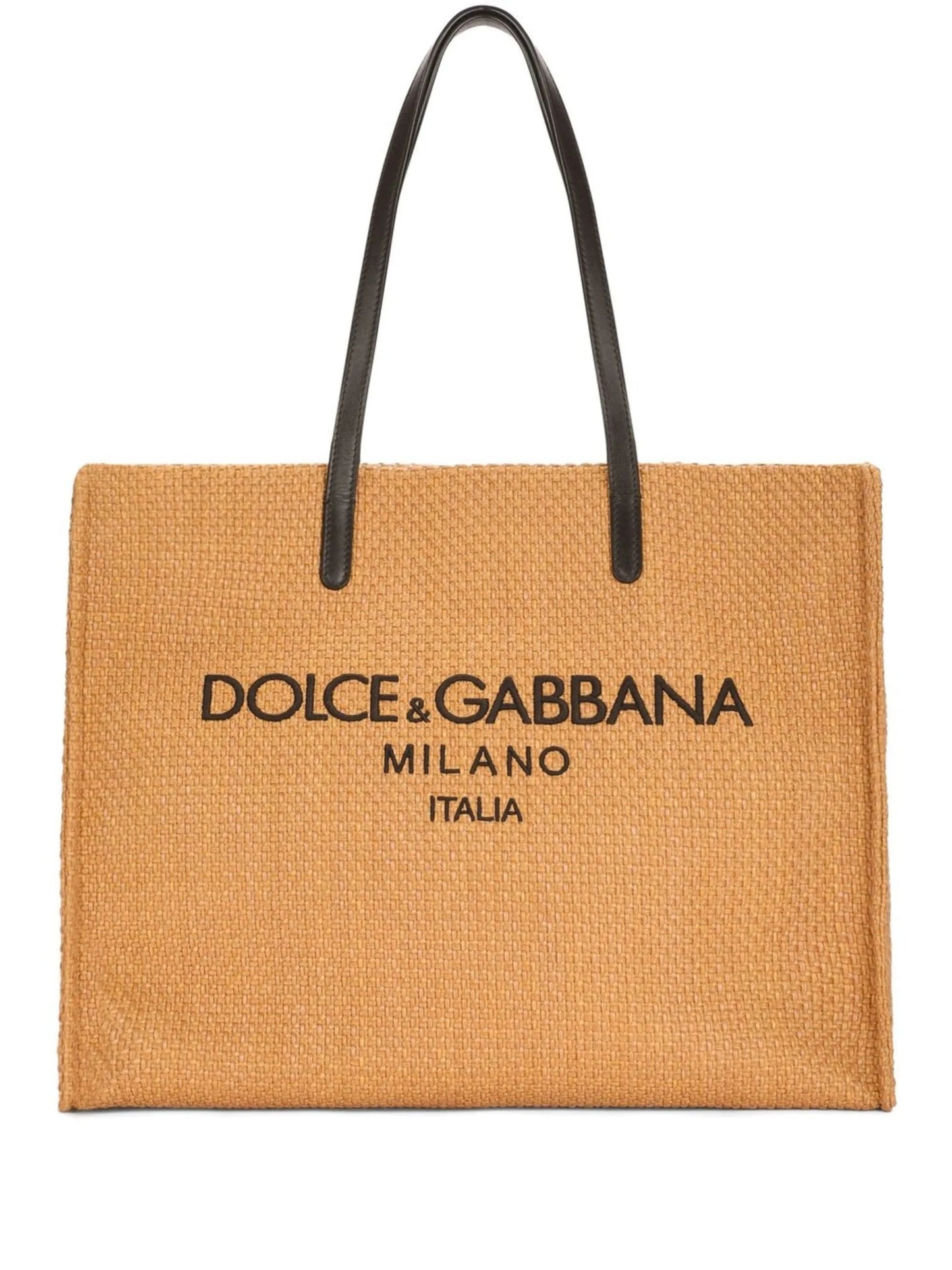 logo-embroidered raffia shopper bag