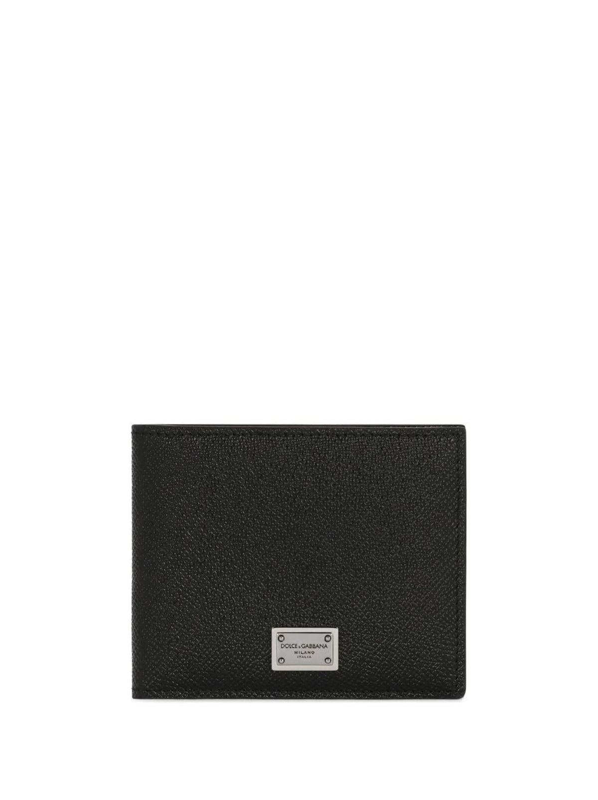calfskin bifold wallet with logo tag
