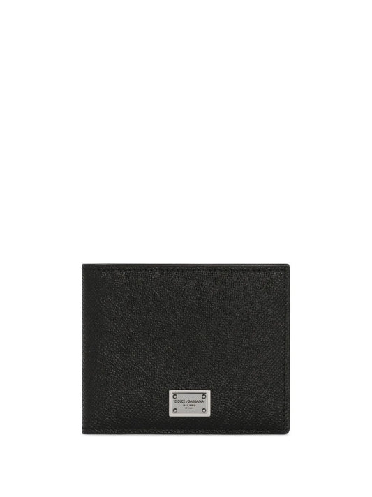 calfskin bifold wallet with logo tag