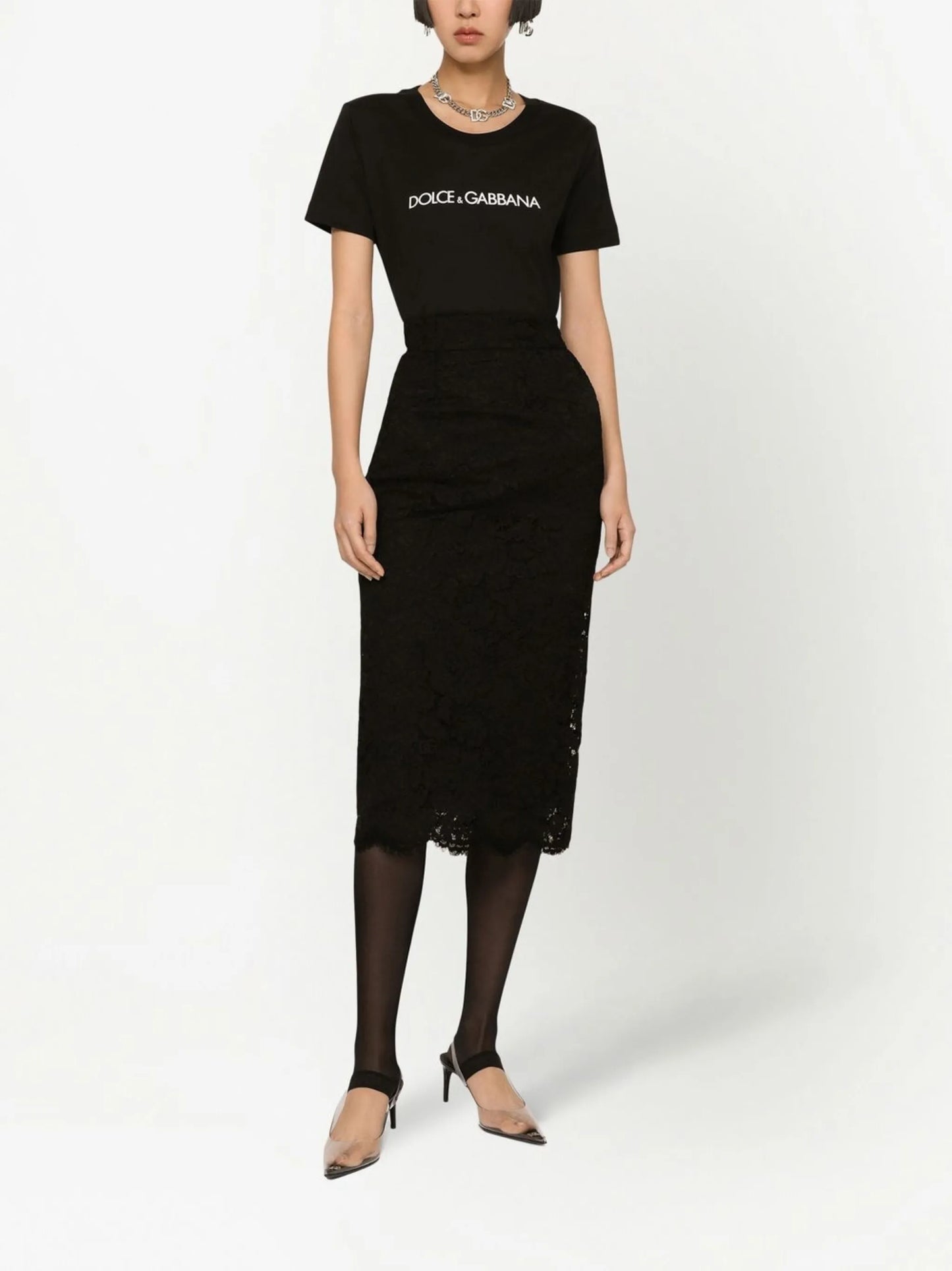 floral-lace midi skirt