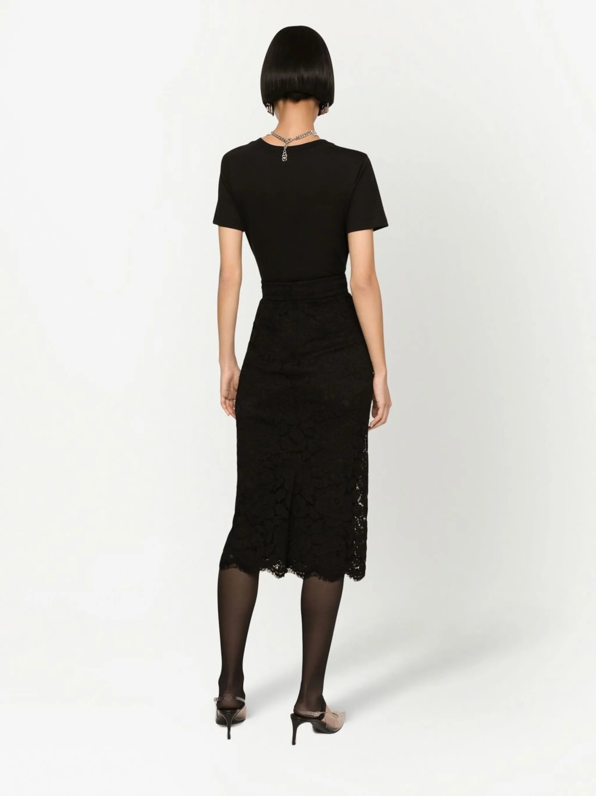 floral-lace midi skirt
