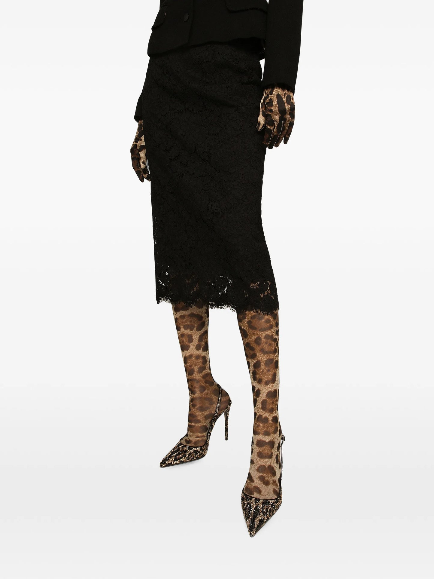 floral-lace midi skirt