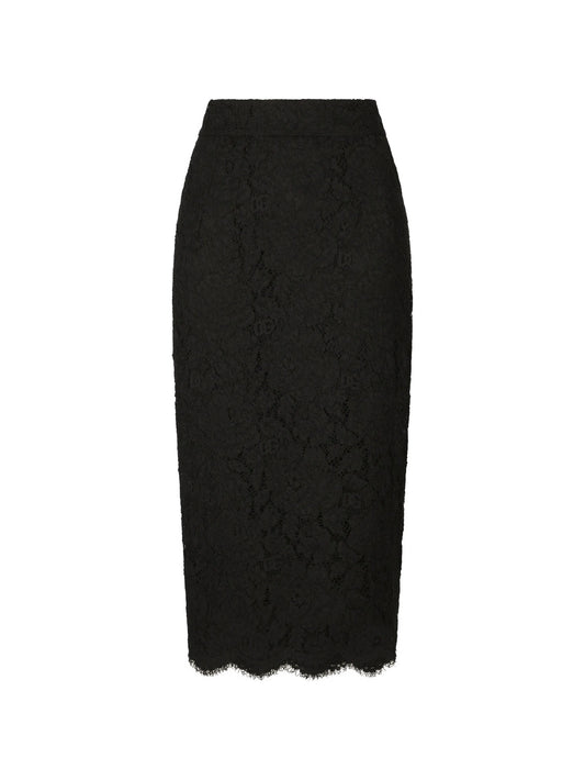 floral-lace midi skirt