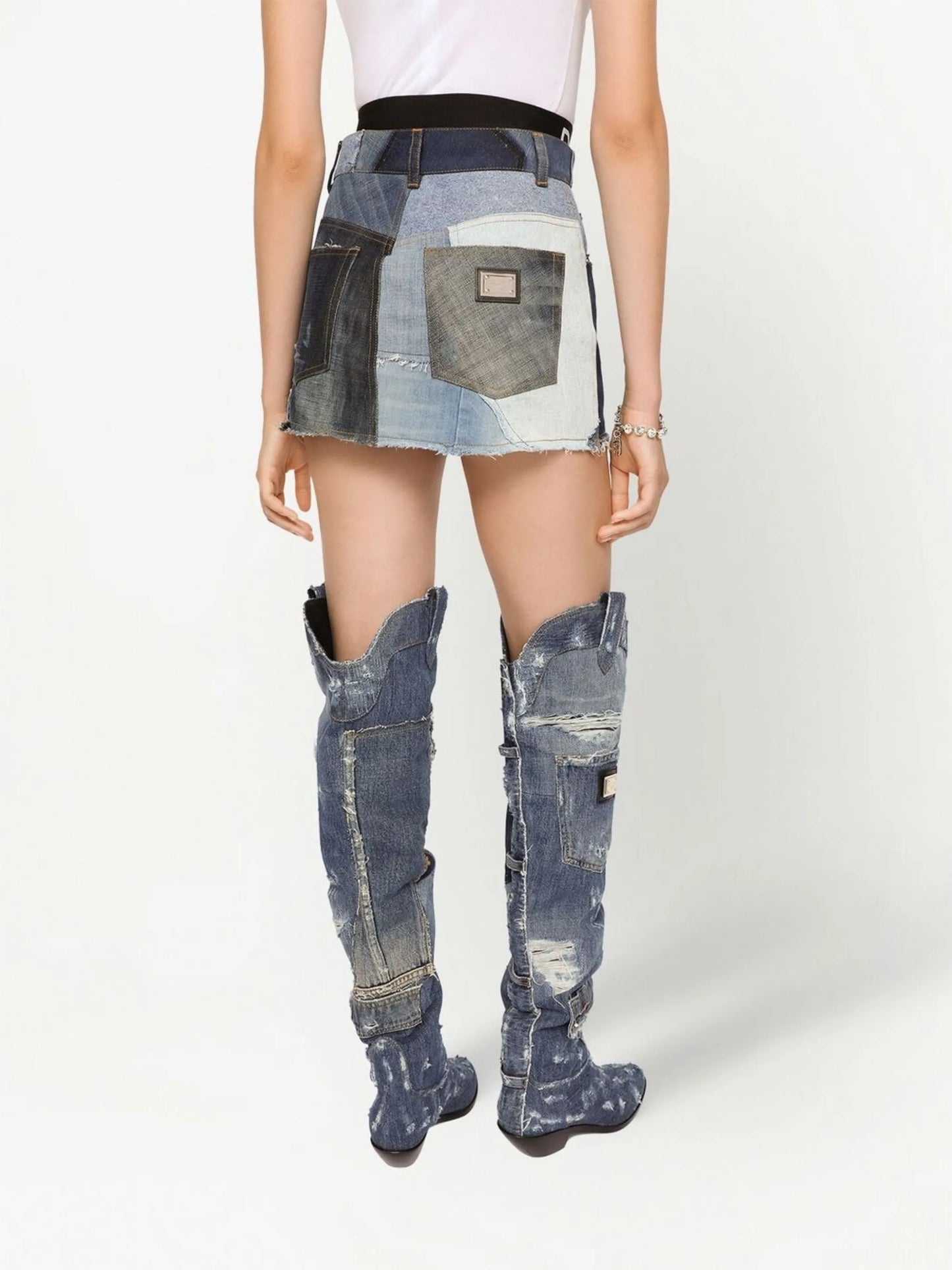 patchwork-detail denim skirt