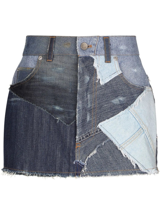 patchwork-detail denim skirt