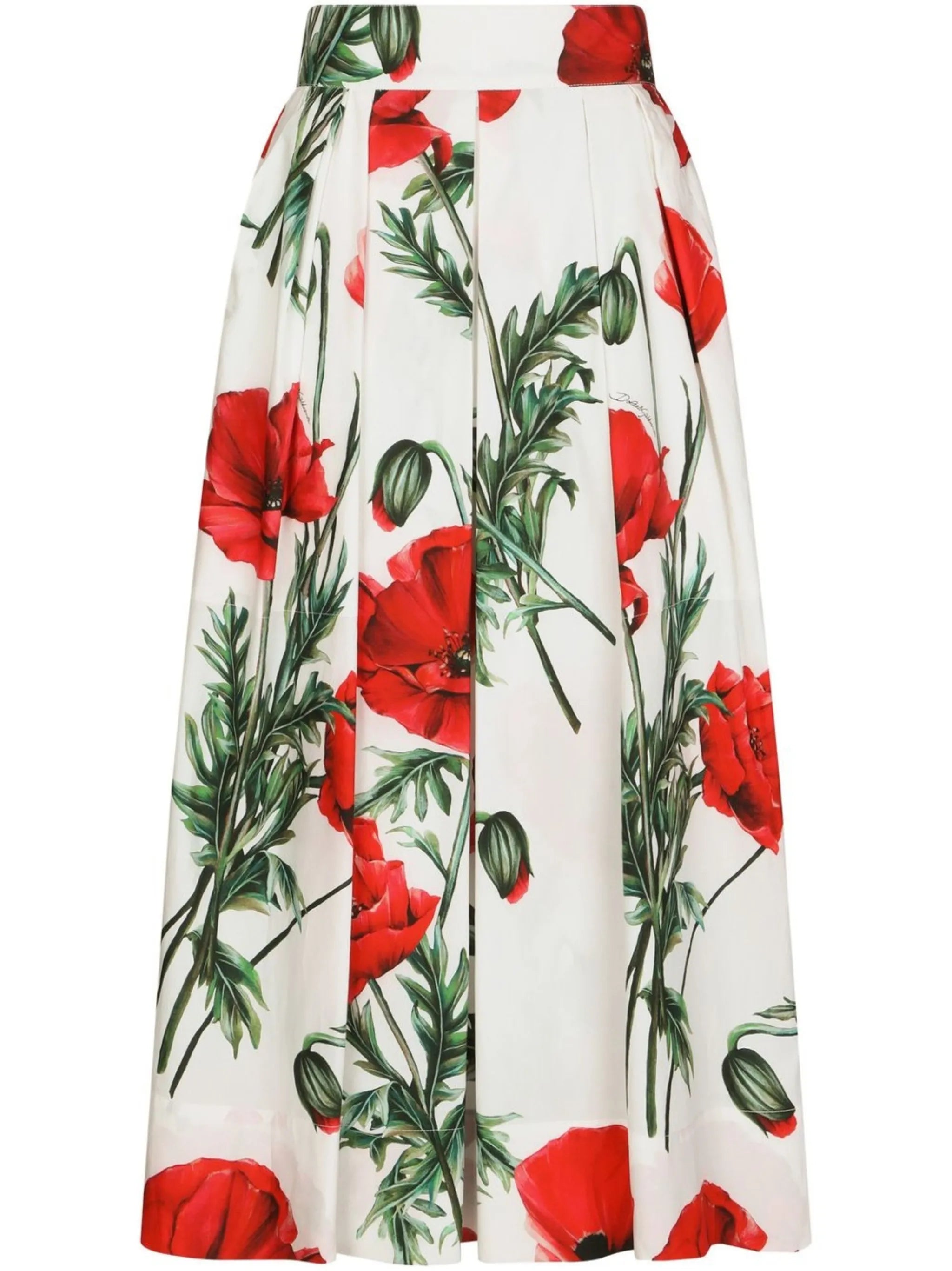 poppy-print high-waisted skirt
