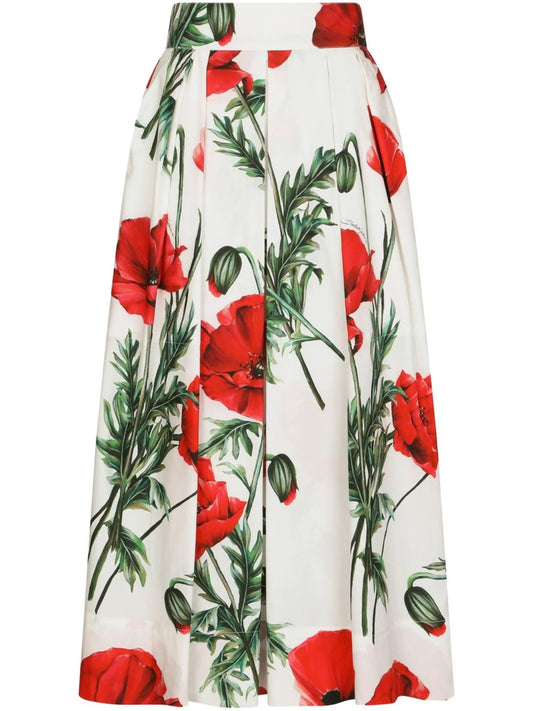 poppy-print high-waisted skirt