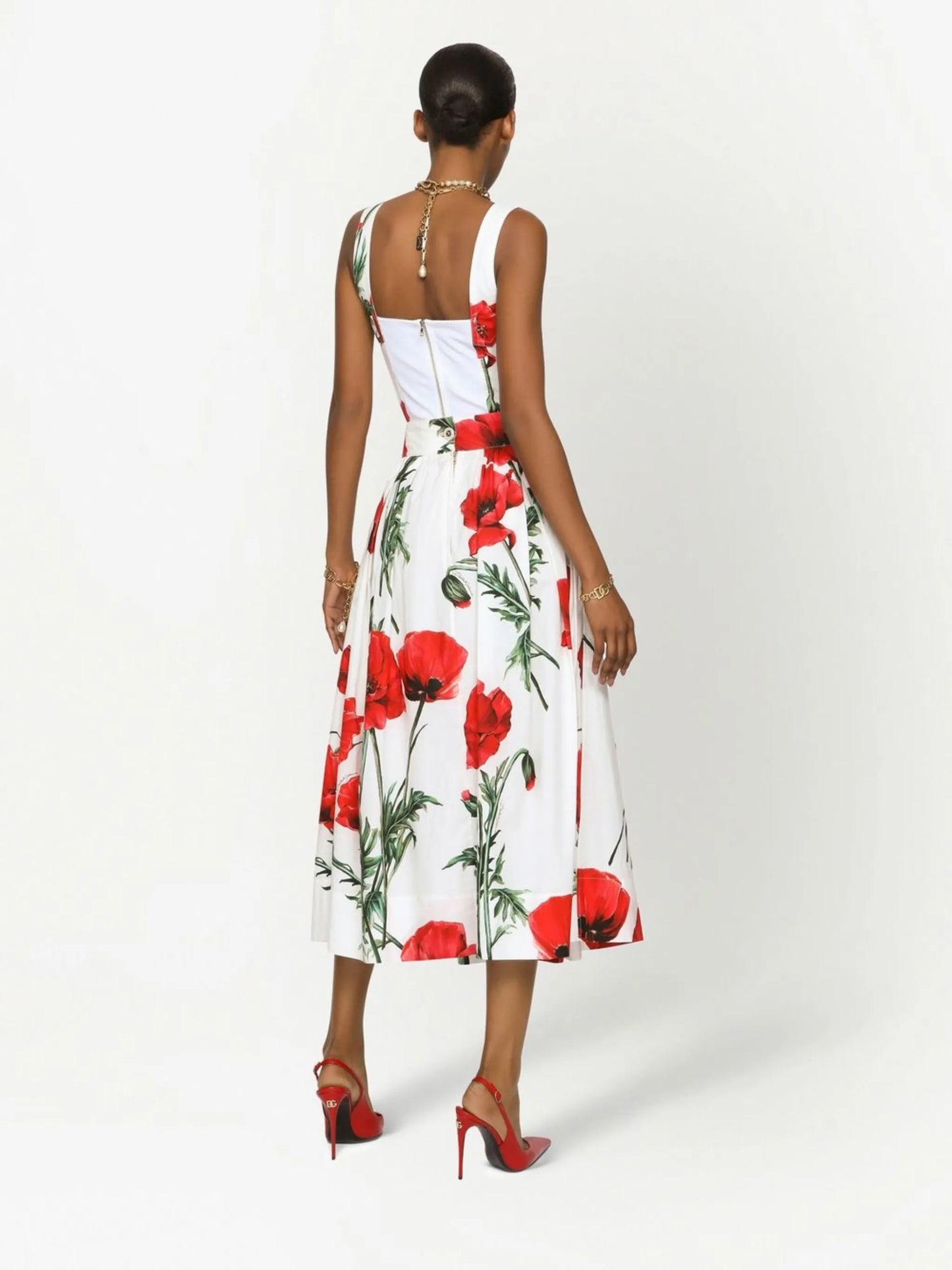 poppy-print high-waisted skirt