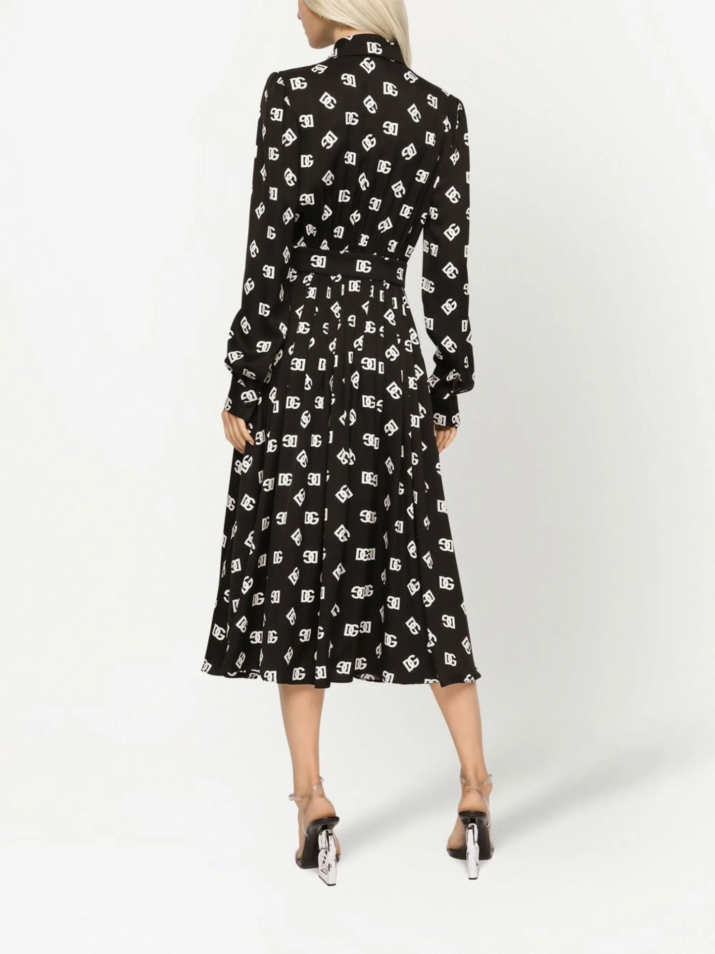logo-print belted midi dress