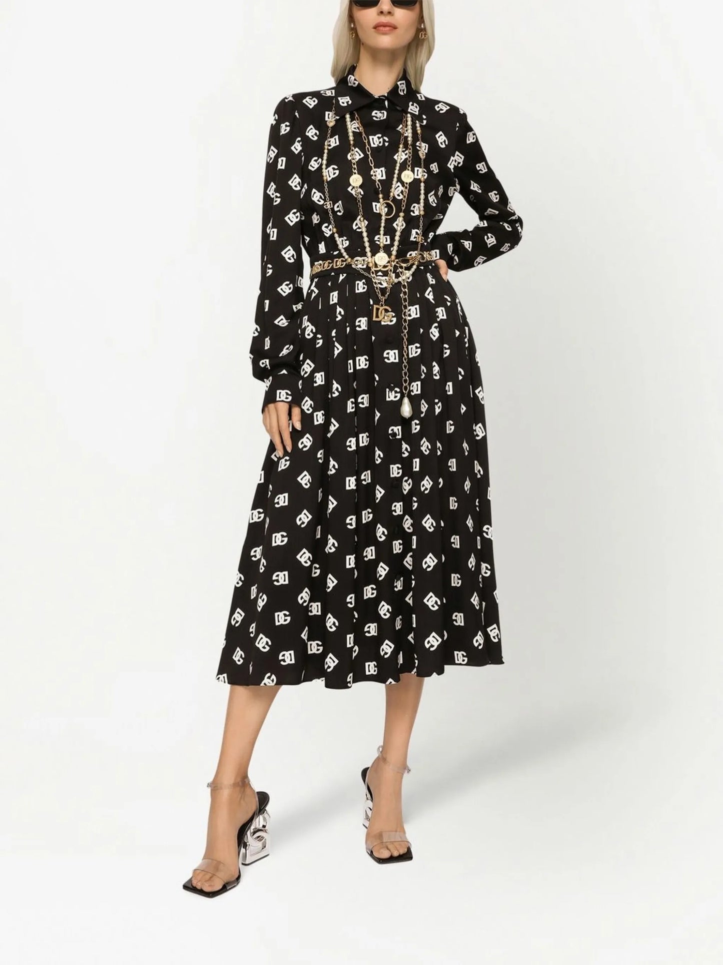 logo-print belted midi dress