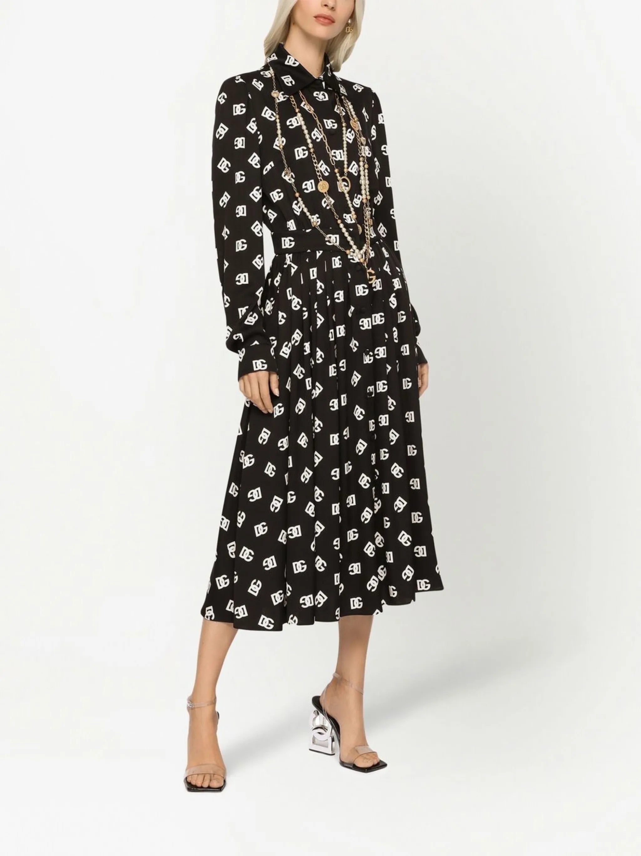 logo-print belted midi dress