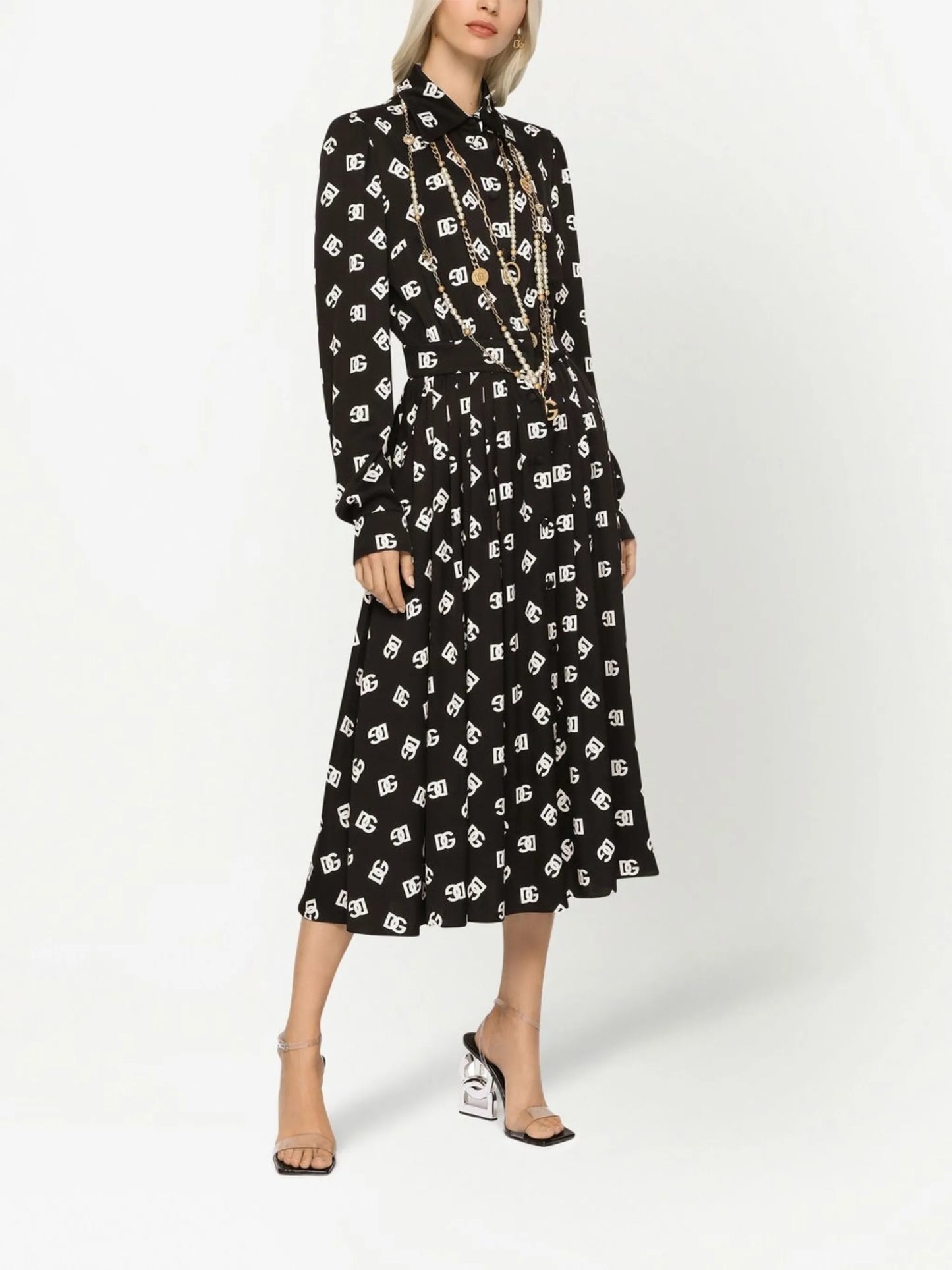 logo-print belted midi dress