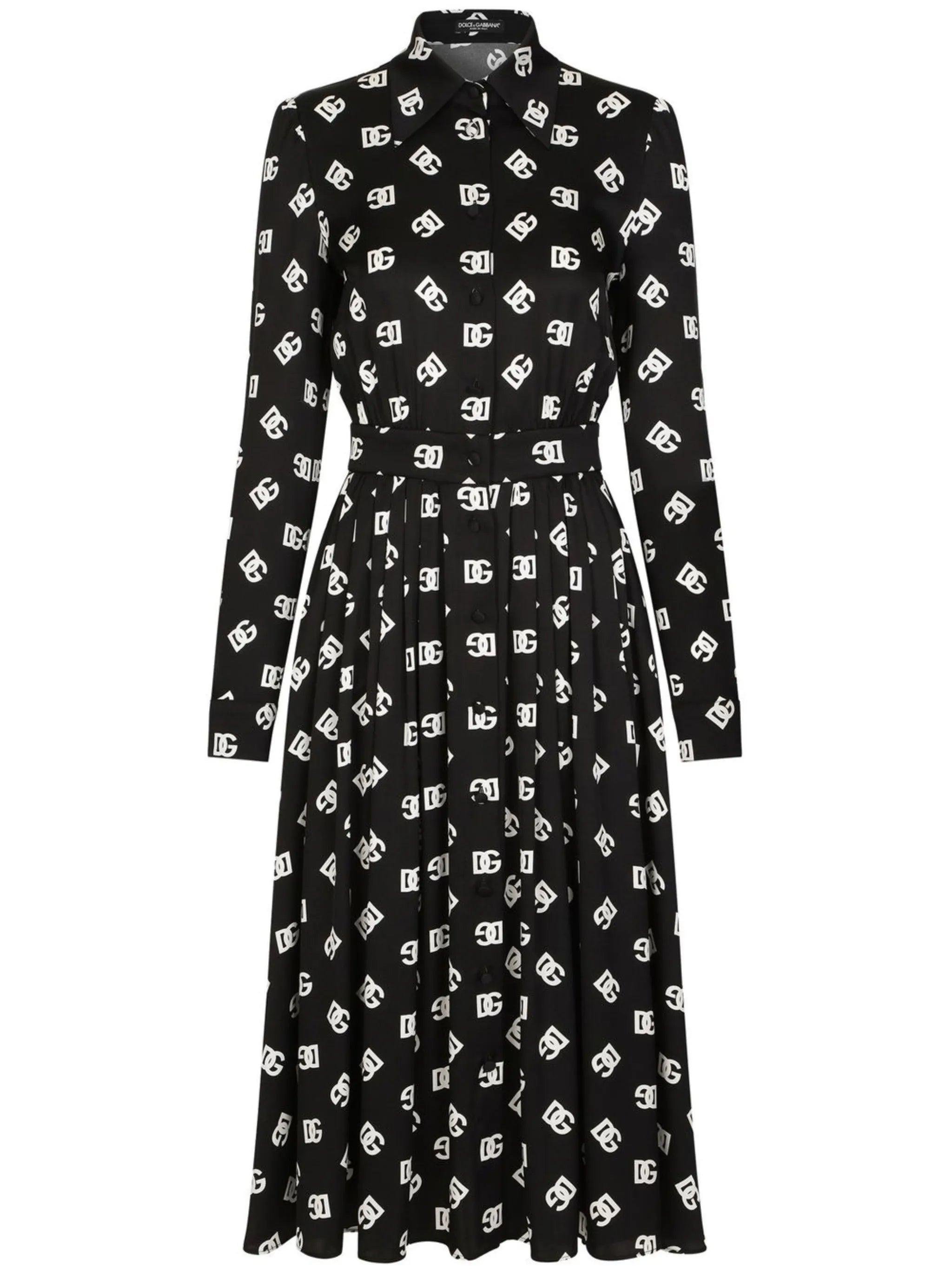 logo-print belted midi dress