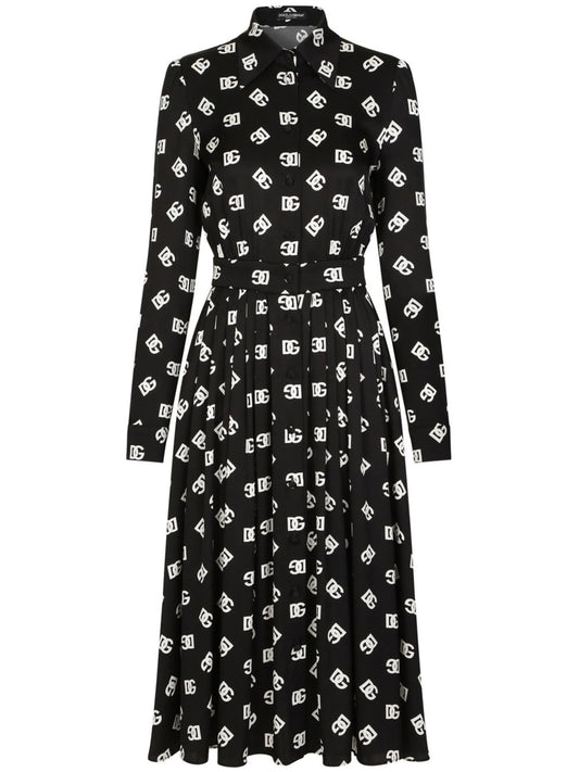 logo-print belted midi dress