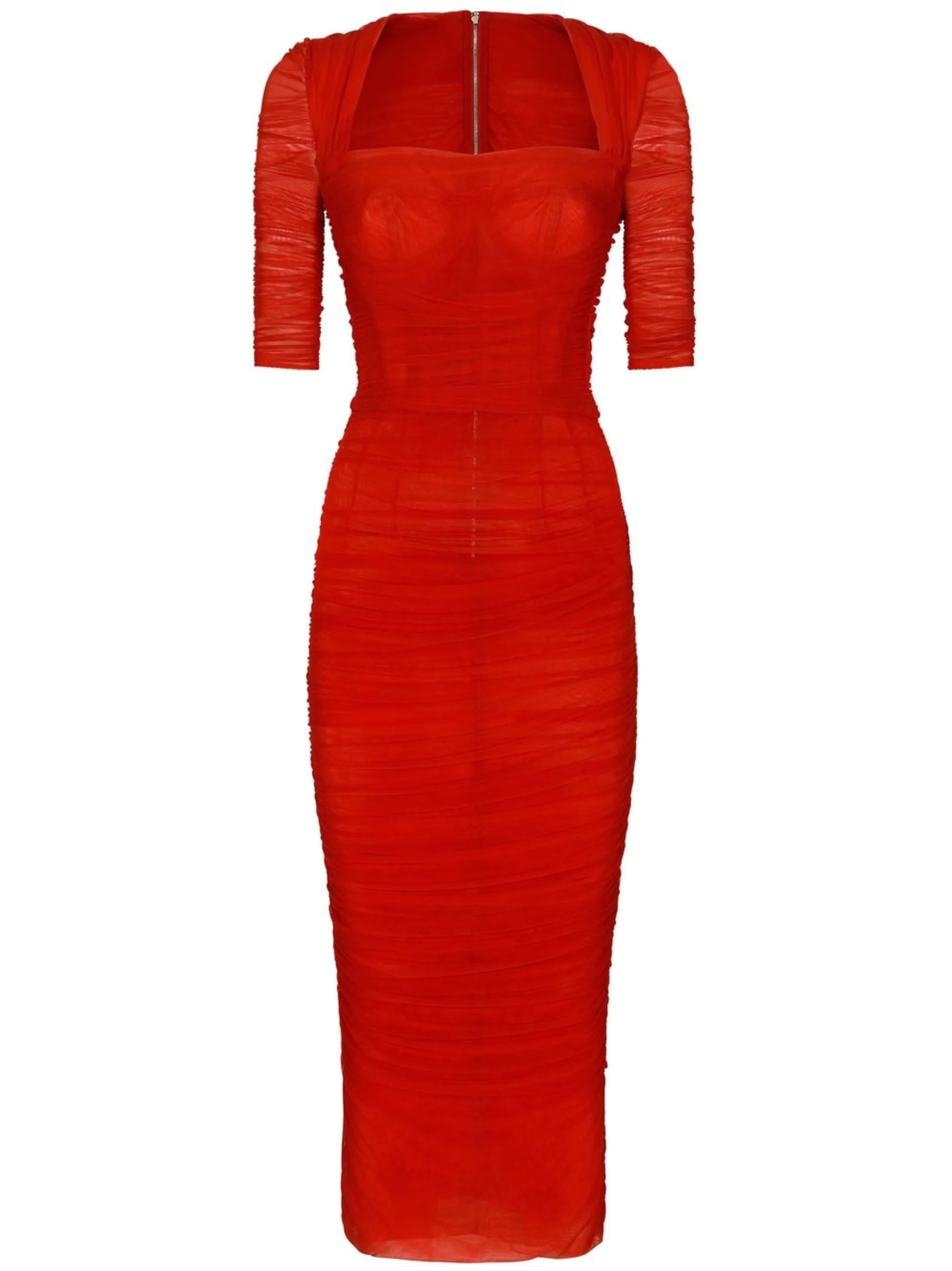 draped-detail tulle midi dress