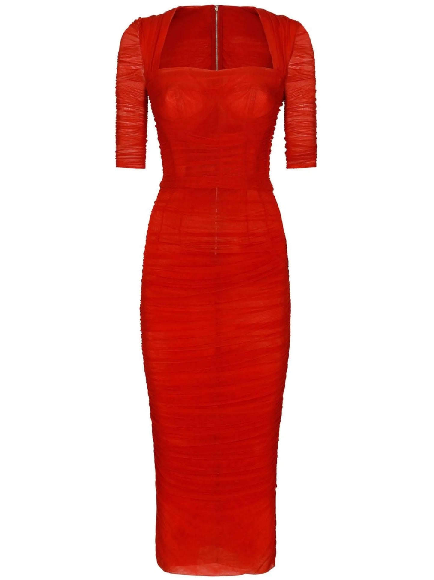 draped-detail tulle midi dress