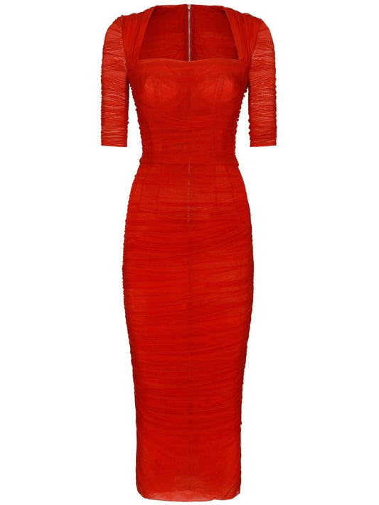 draped-detail tulle midi dress