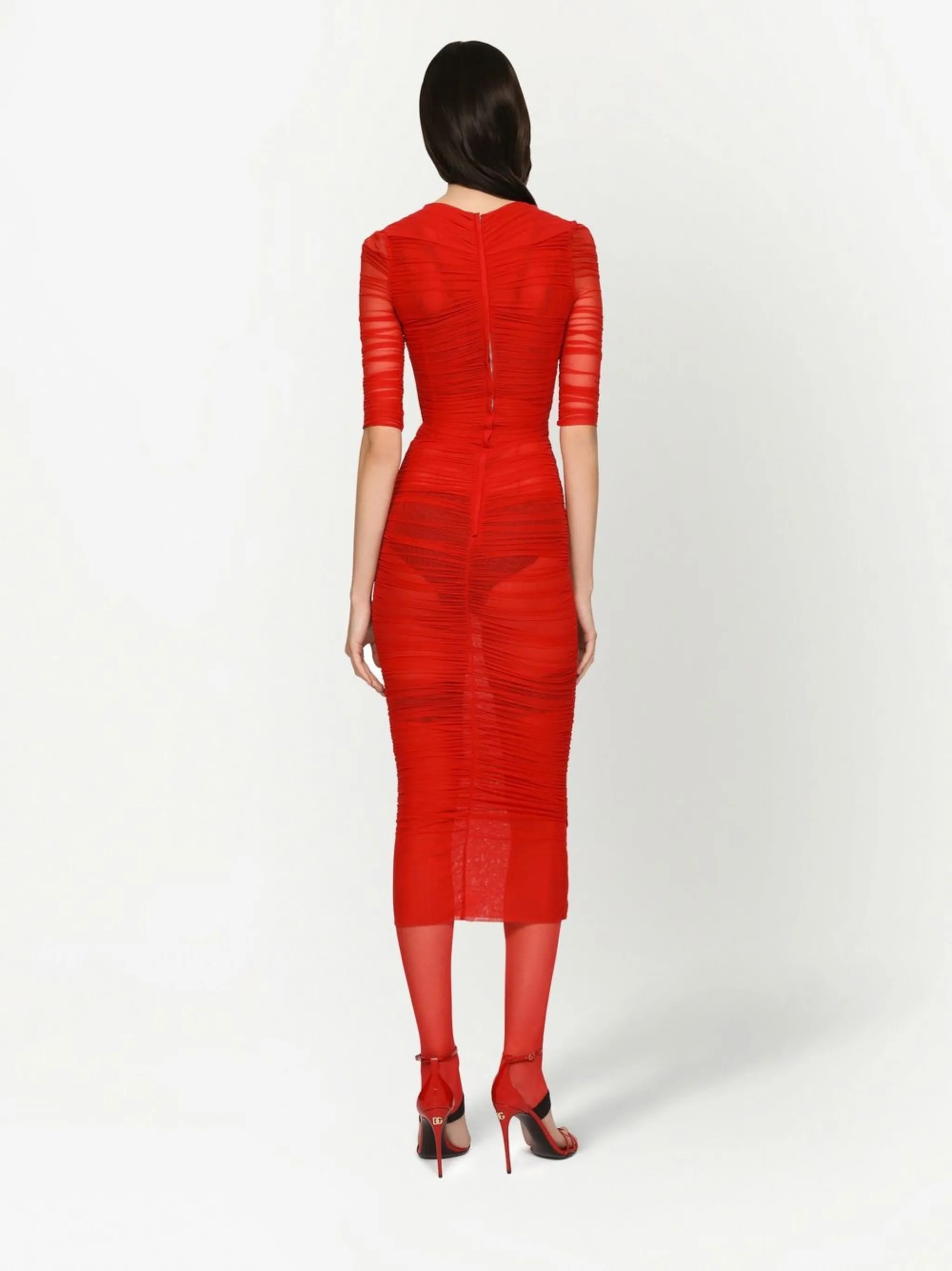 draped-detail tulle midi dress