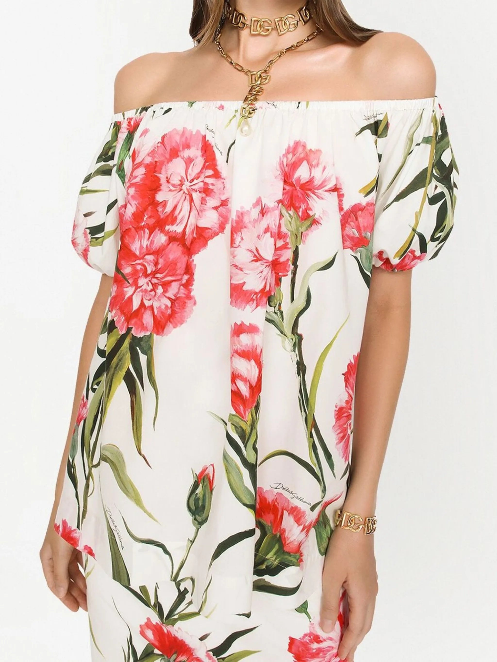 floral-print off-shoulder blouse