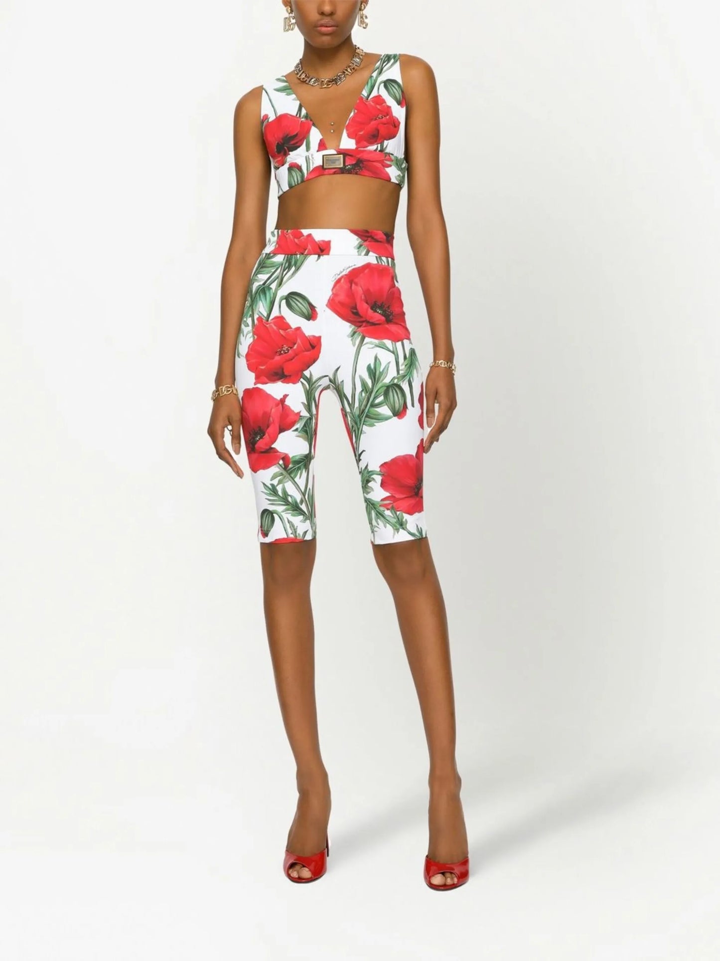 floral-print cropped vest
