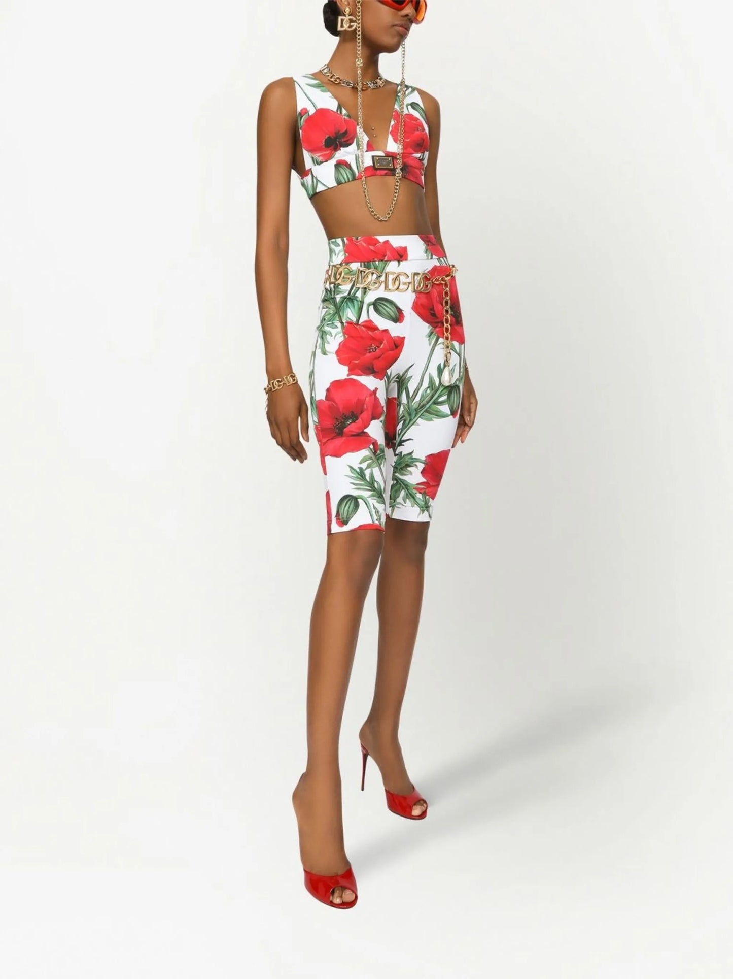 floral-print cropped vest