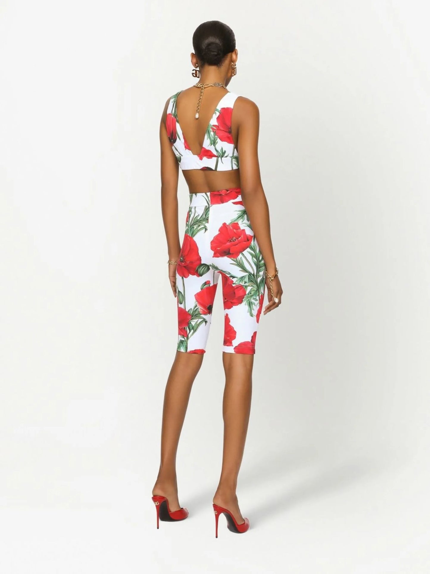 floral-print cropped vest