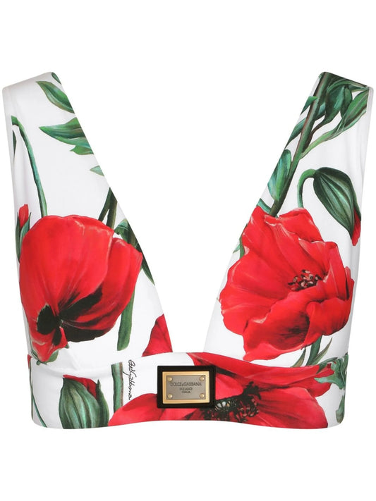 floral-print cropped vest