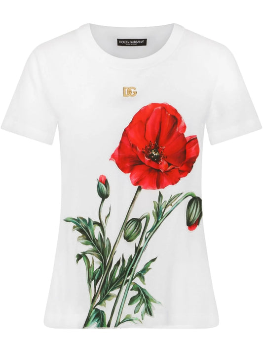 poppy-print cotton T-shirt
