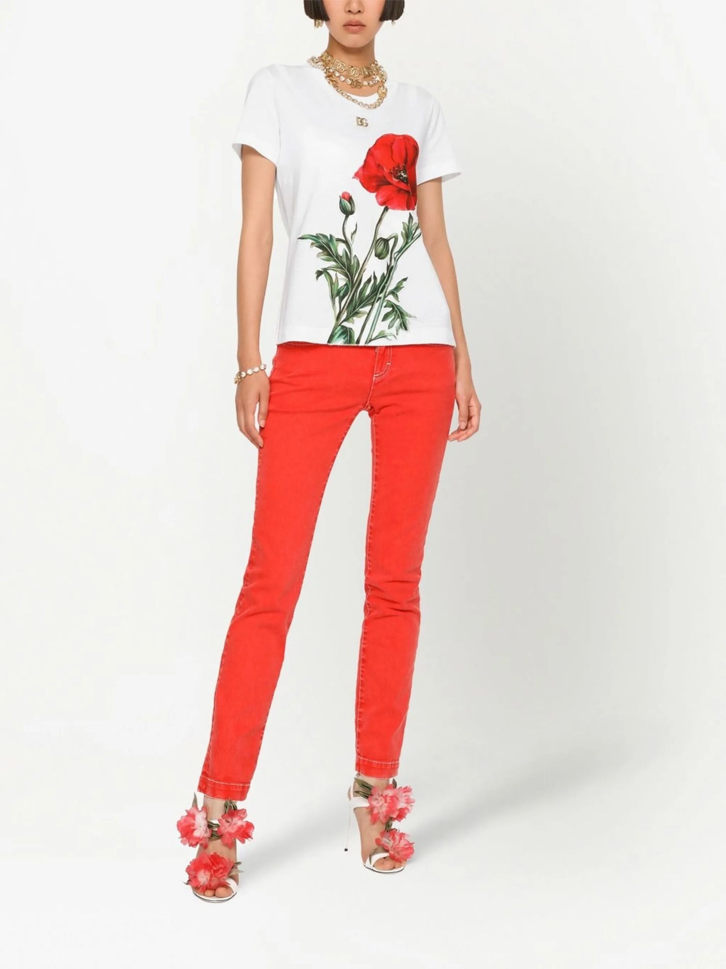 poppy-print cotton T-shirt