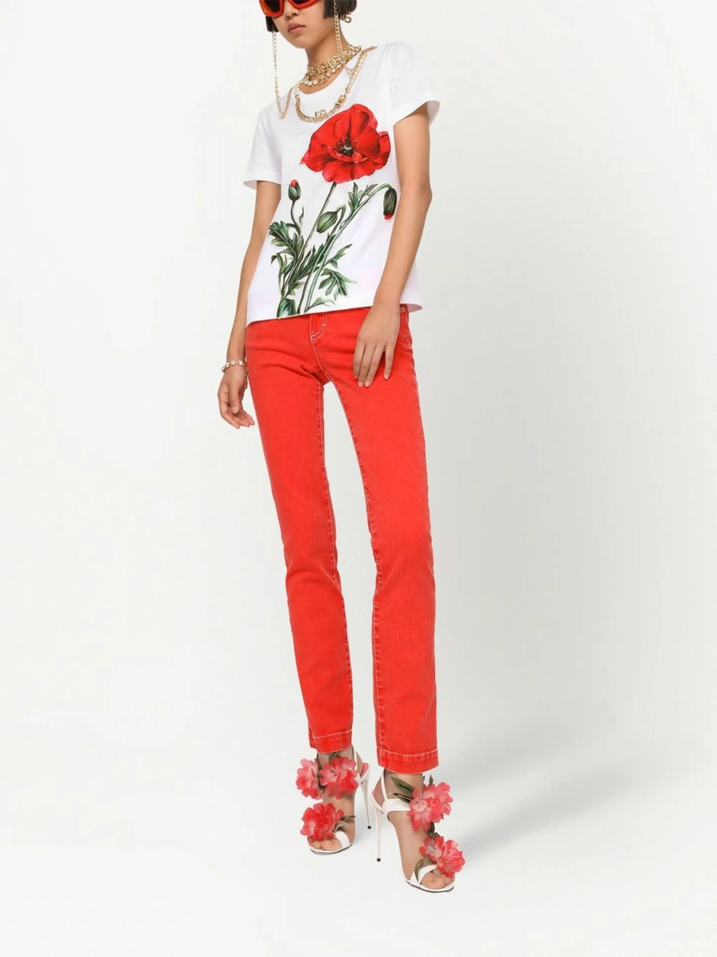 poppy-print cotton T-shirt