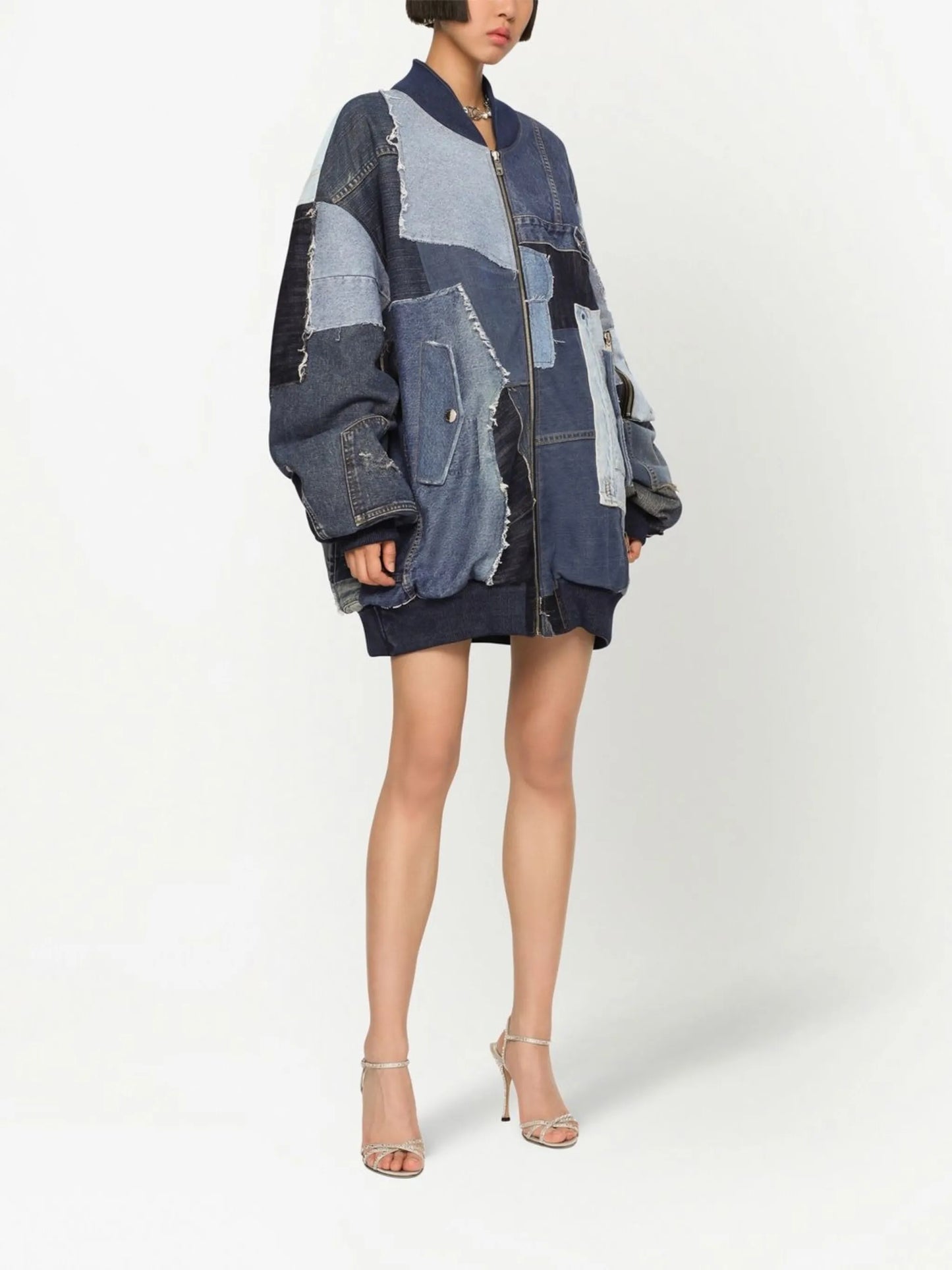 patchwork-detail oversized coat
