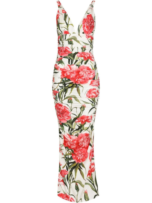 floral-print V-neck dress