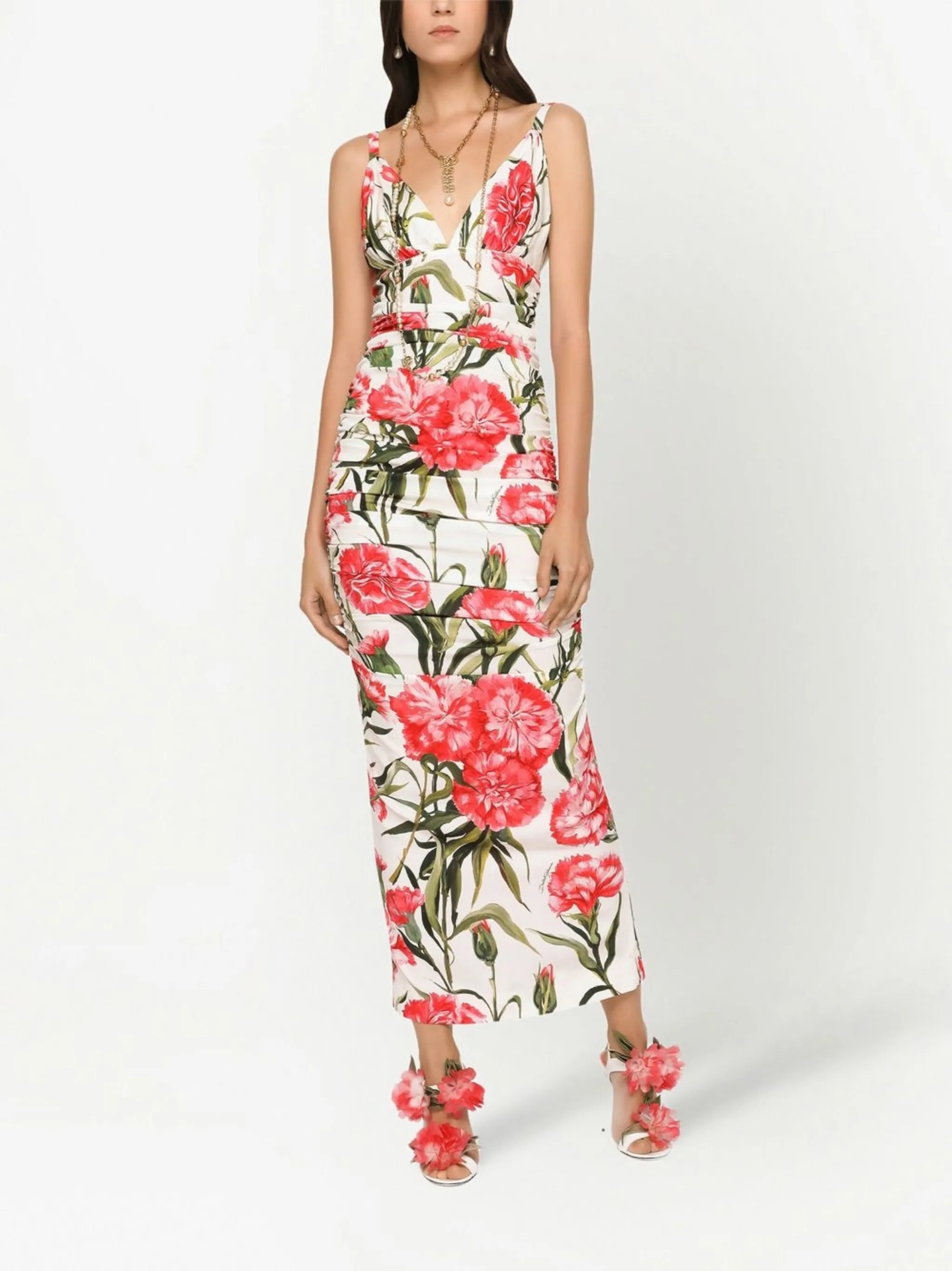 floral-print V-neck dress