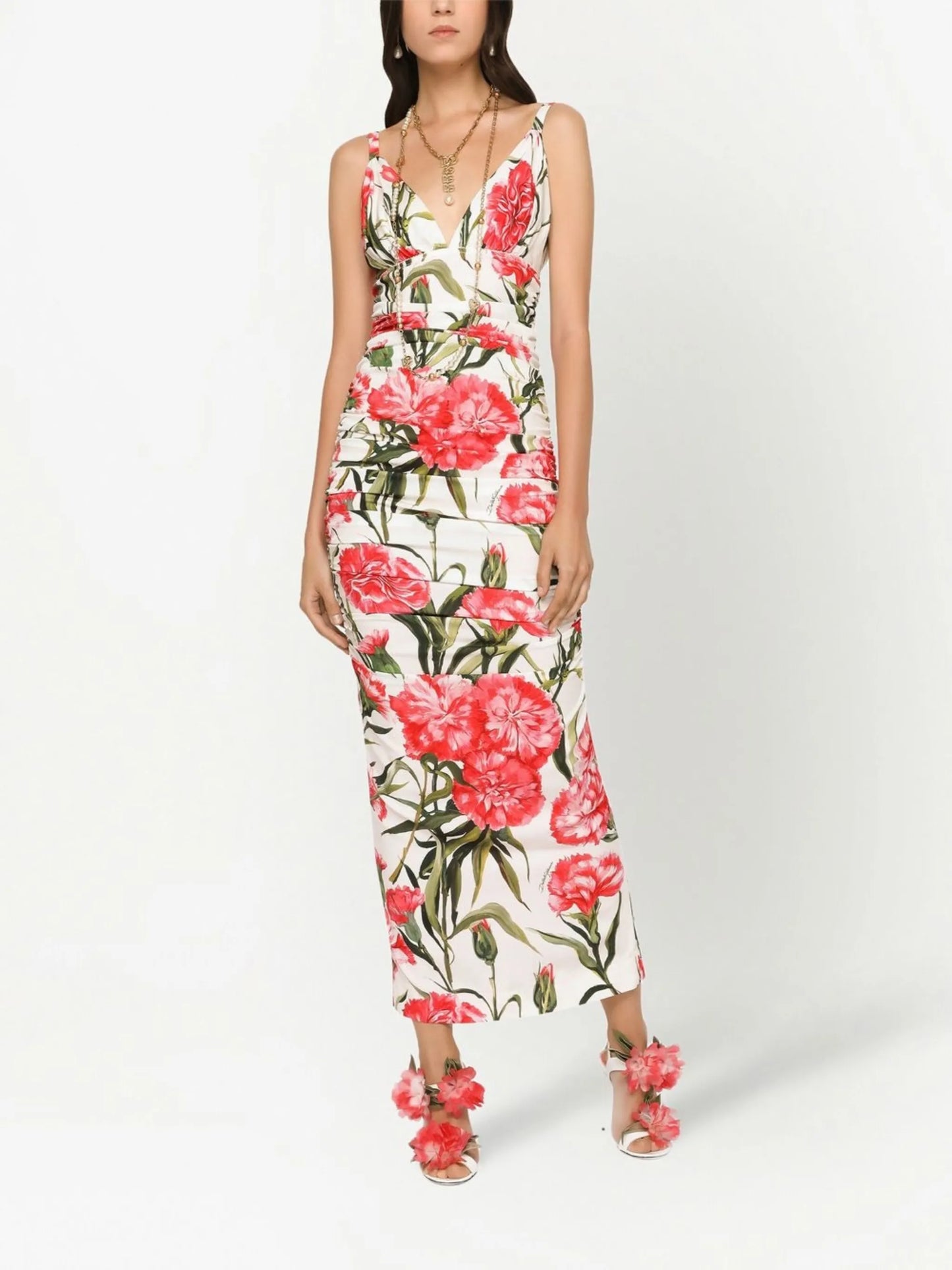 floral-print V-neck dress