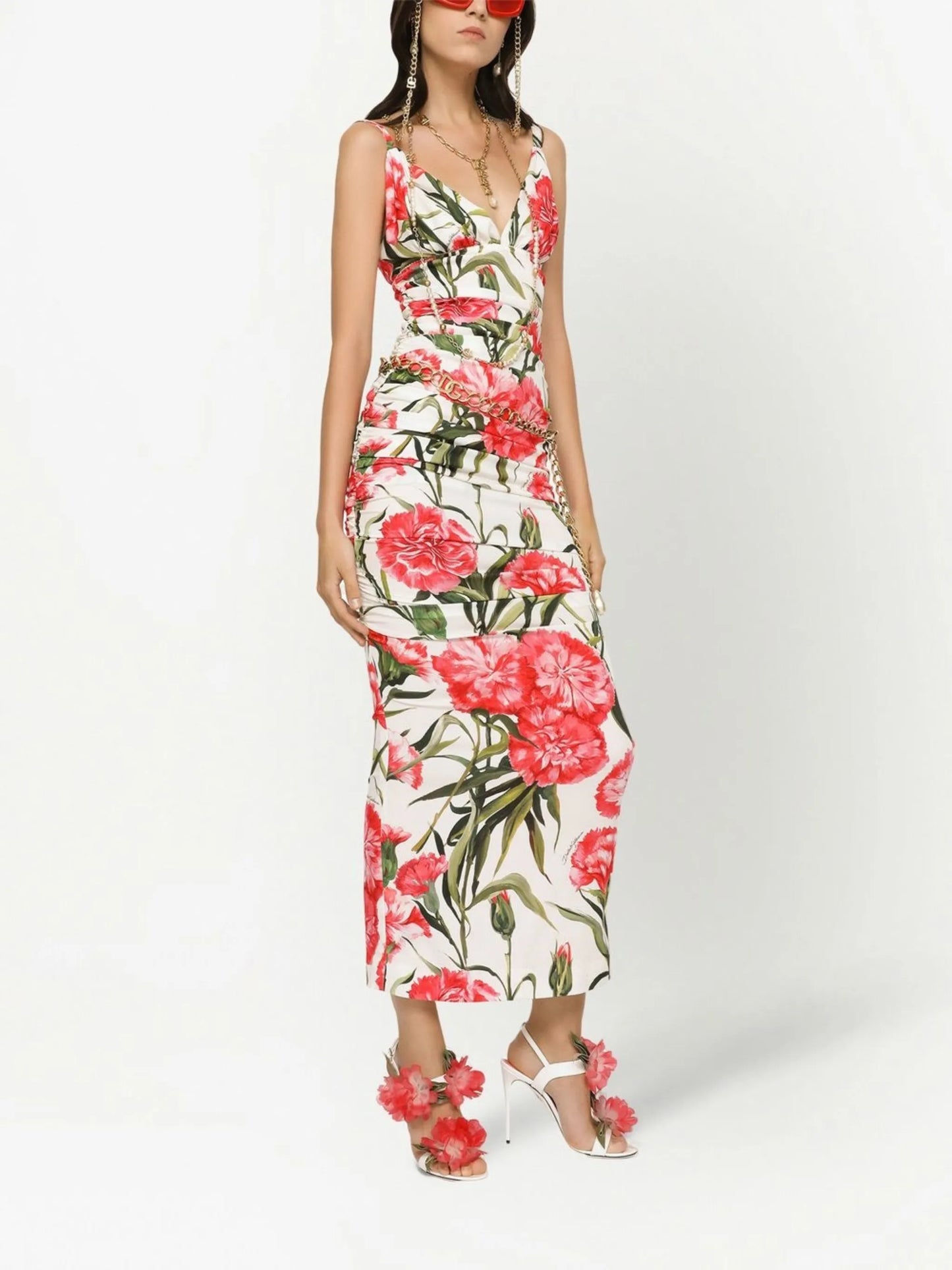 floral-print V-neck dress