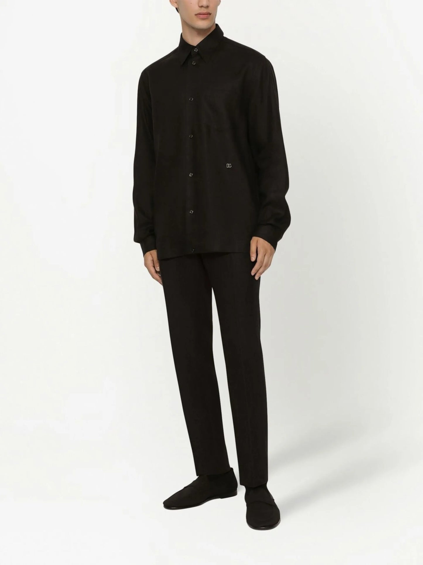 logo-tag linen shirt