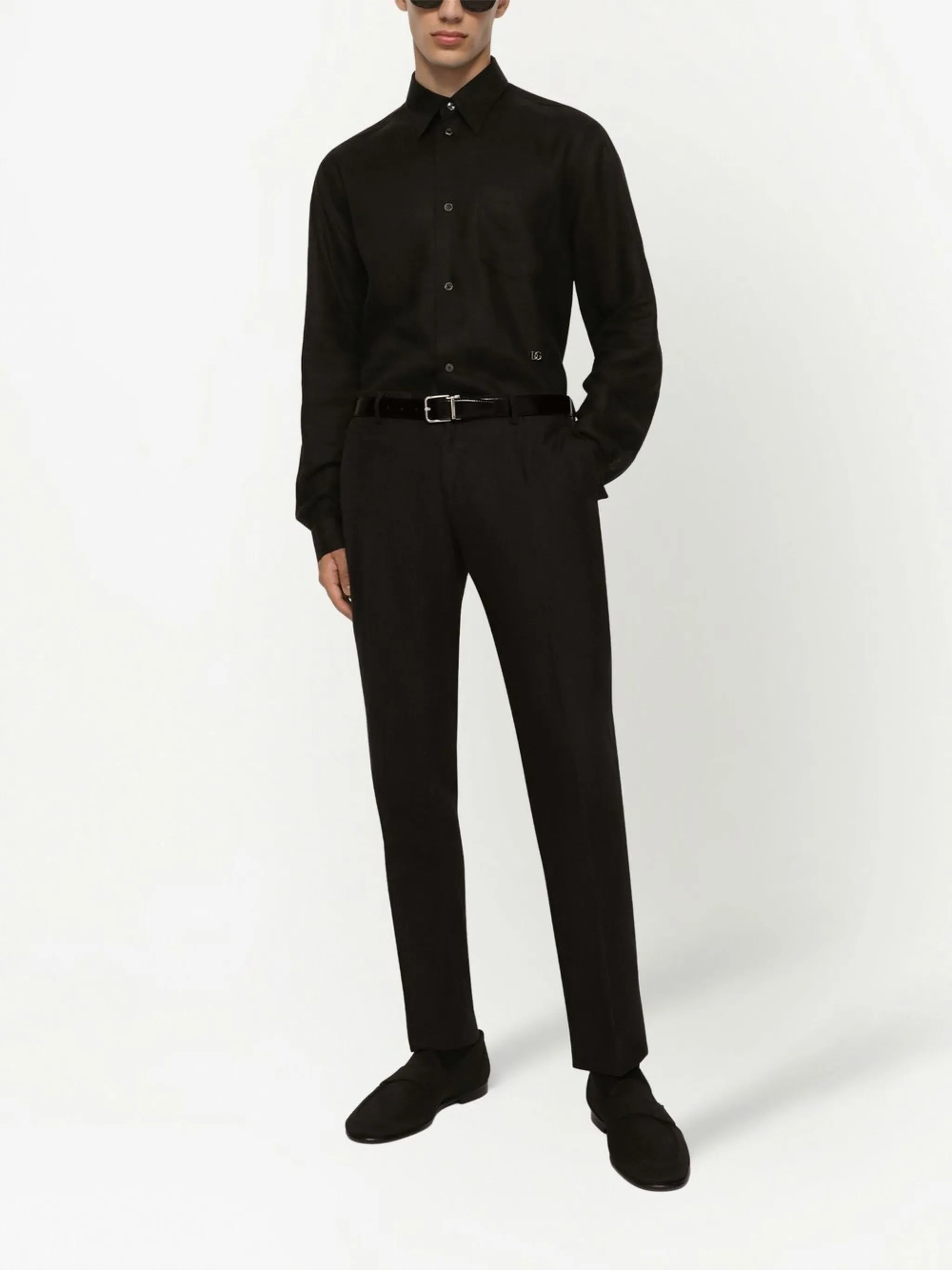 logo-tag linen shirt