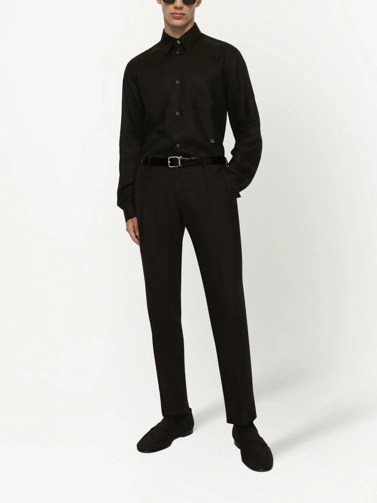 logo-tag linen shirt