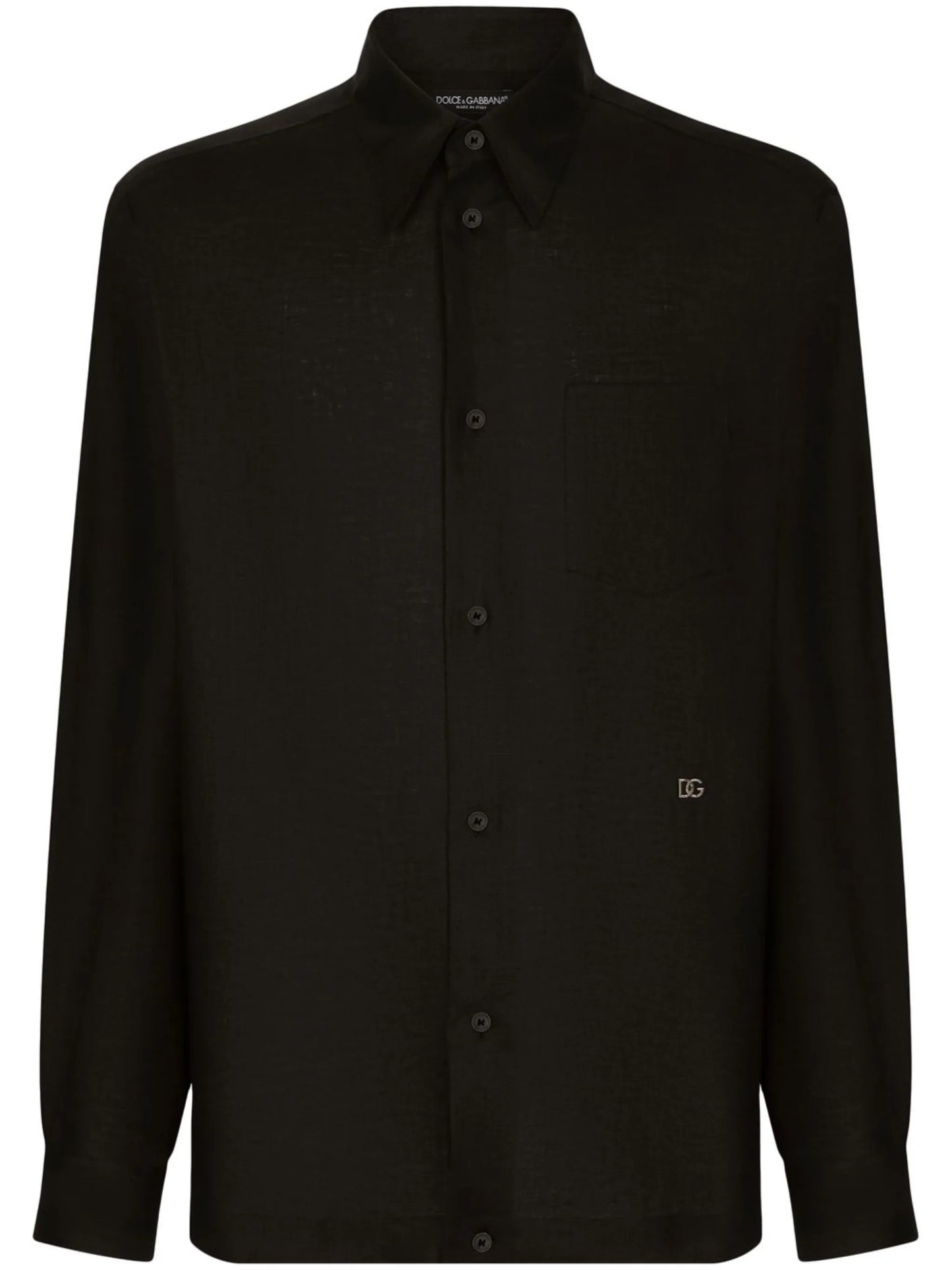 logo-tag linen shirt